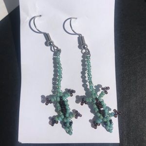 Handmade beaded gecko earrings